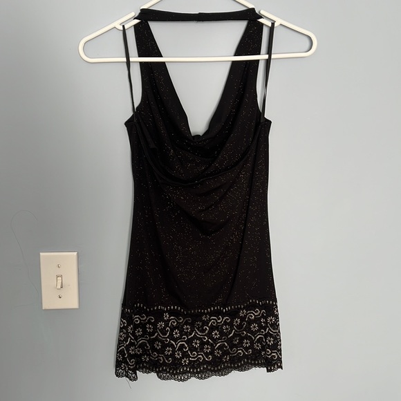 Fancy black halter top with lace bottom detailing. - Picture 2 of 5
